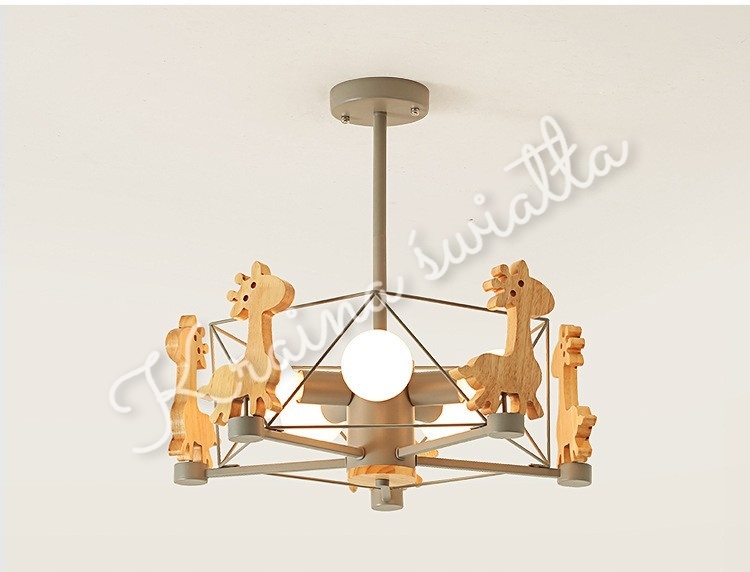 UROCZA LAMPA SUFITOWA DREWNIANE ŻYRAFY ŻYRAFA POKÓJ DZIECKA E27